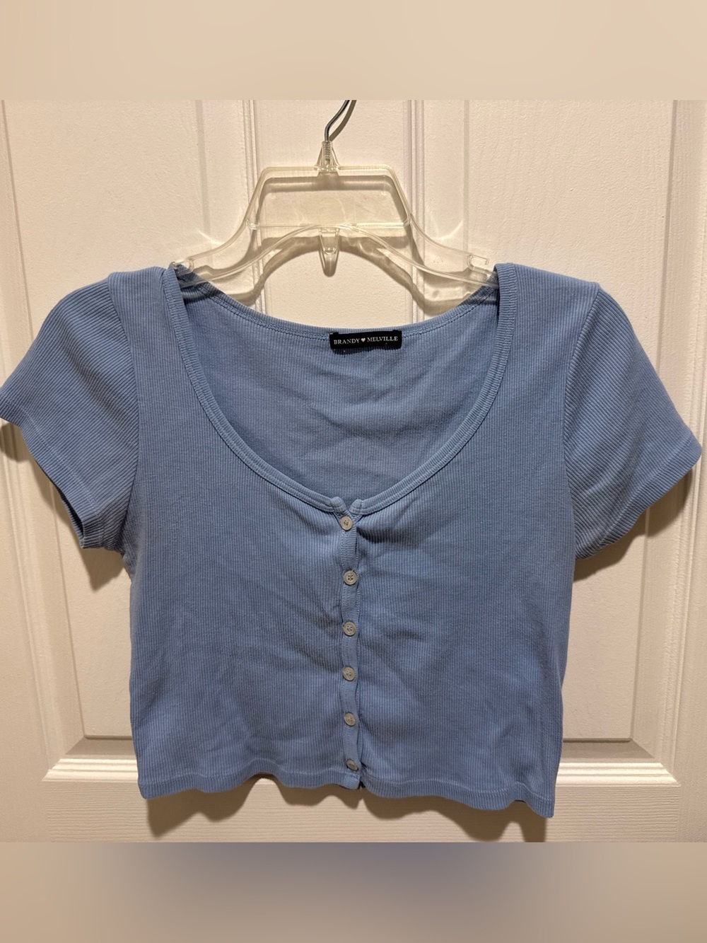 Brandy Melville Zelly Ribbed Button-Up Top Cotton Light Blue John GAULT One Size